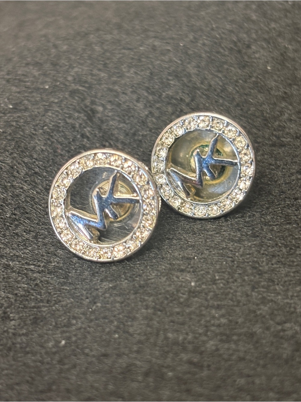 Michael Kors Crystal Round Logo Stud Earrings - Silver